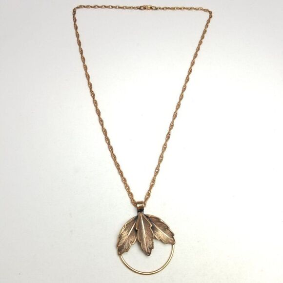 Vintage Bell Trading Post Copper Round Leaf Design Pendant Necklace, estate - Picture 4 of 9